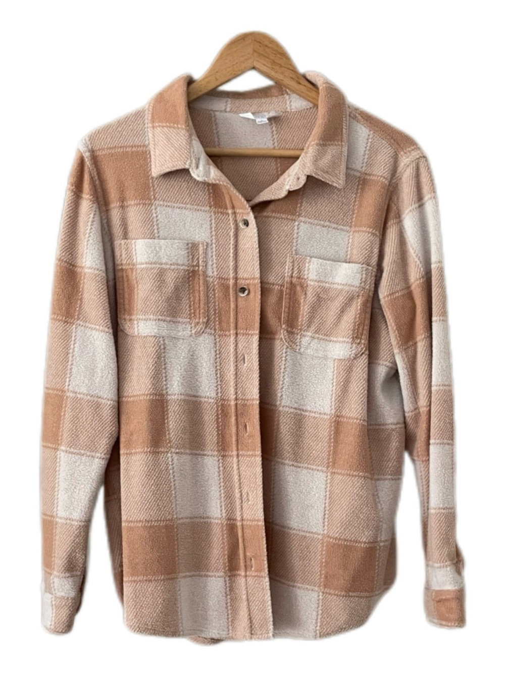 Women’s Cream and Beige Plaid Shacket - L